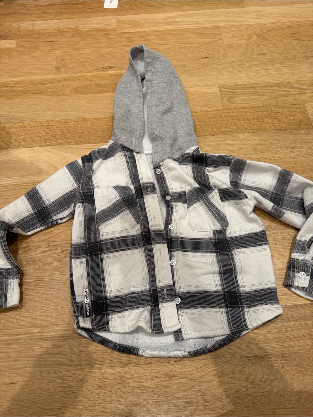 Vintage Havana Kids Black & White Plaid Hooded Shirt Jacket